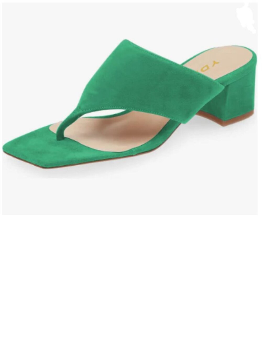 YDN Green Block Heel Mule Sandals Square Toe Slip On Flip Flops Shoes